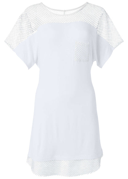 Mesh Trimmed Cover-Up Dress - White | Venus Customer Favorite