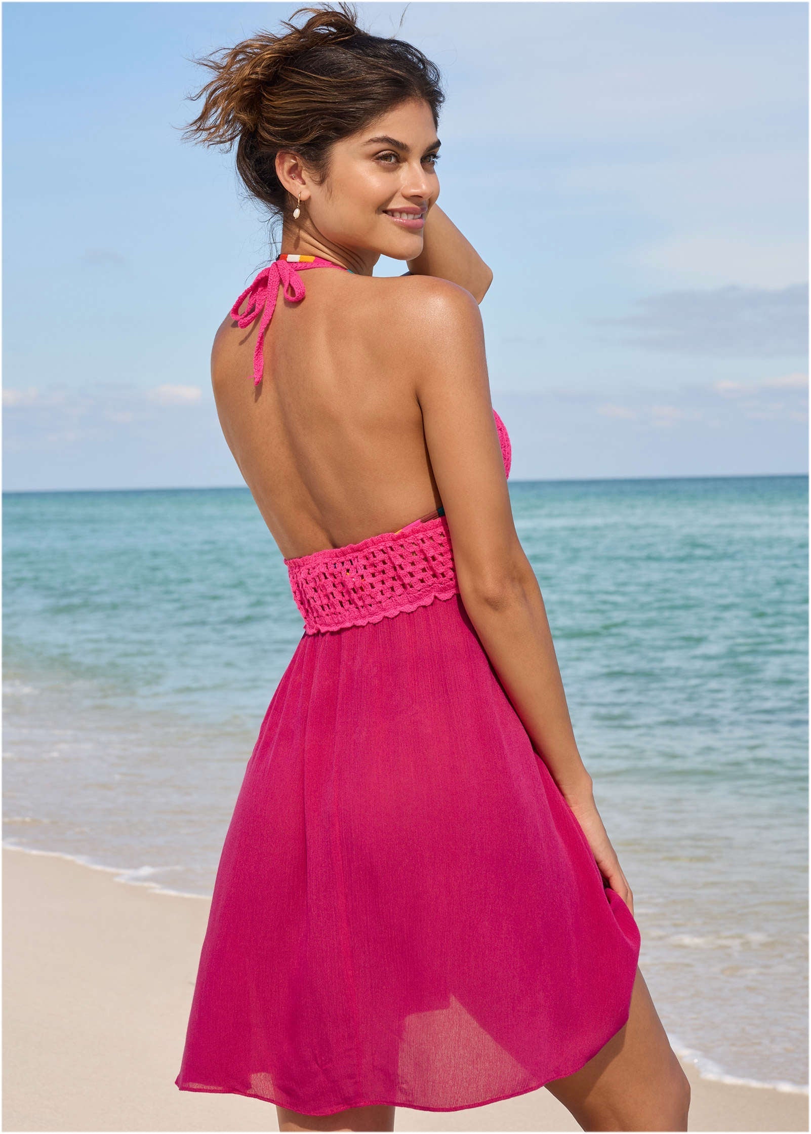 Crochet Top Cover-Up Dress - Raspberry | Venus Limited Edition