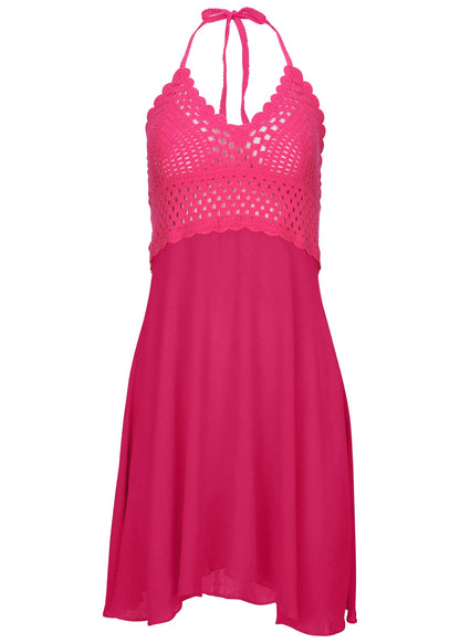 Crochet Top Cover-Up Dress - Raspberry | Venus Limited Edition