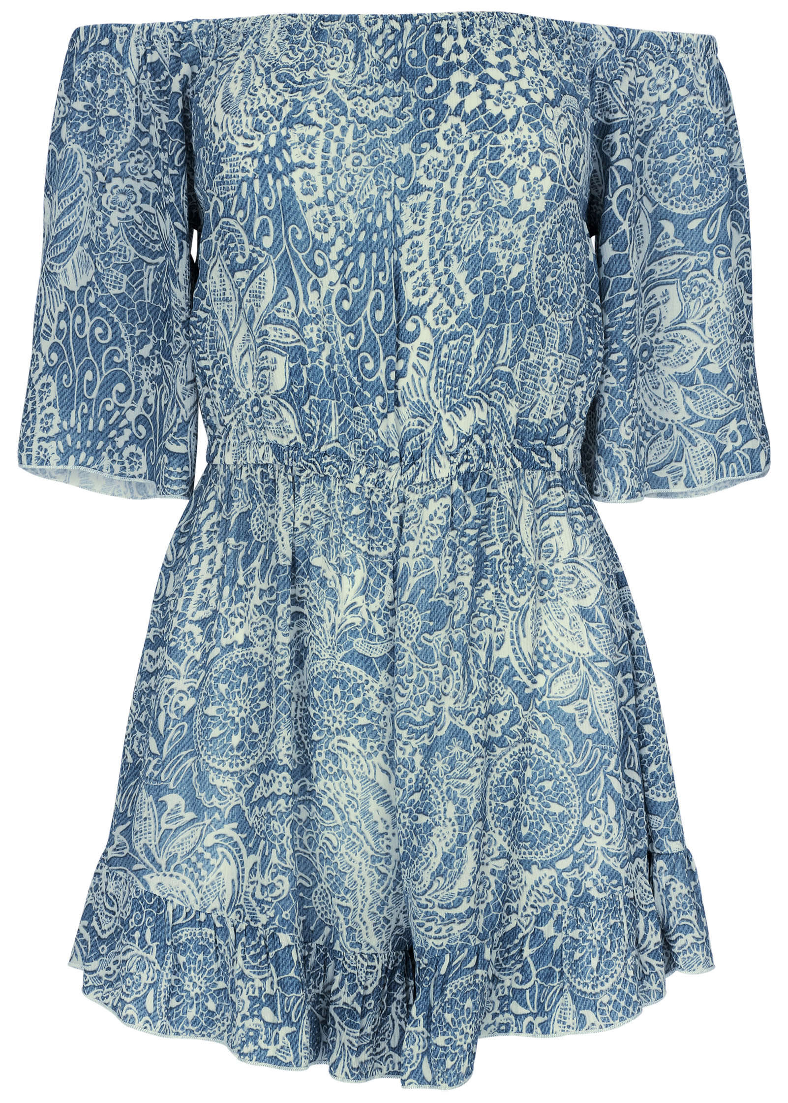 Flirty Cover-Up Romper - Denim Anglaise Paisley | Venus Sale