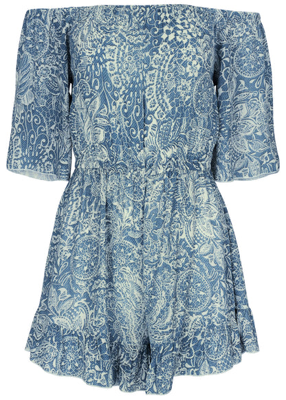 Flirty Cover-Up Romper - Denim Anglaise Paisley | Venus Sale