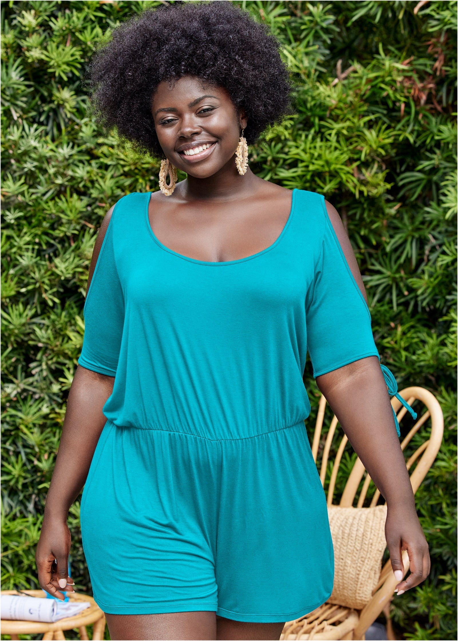 Cold Shoulder Romper - Aqua Reef | Venus Affordable