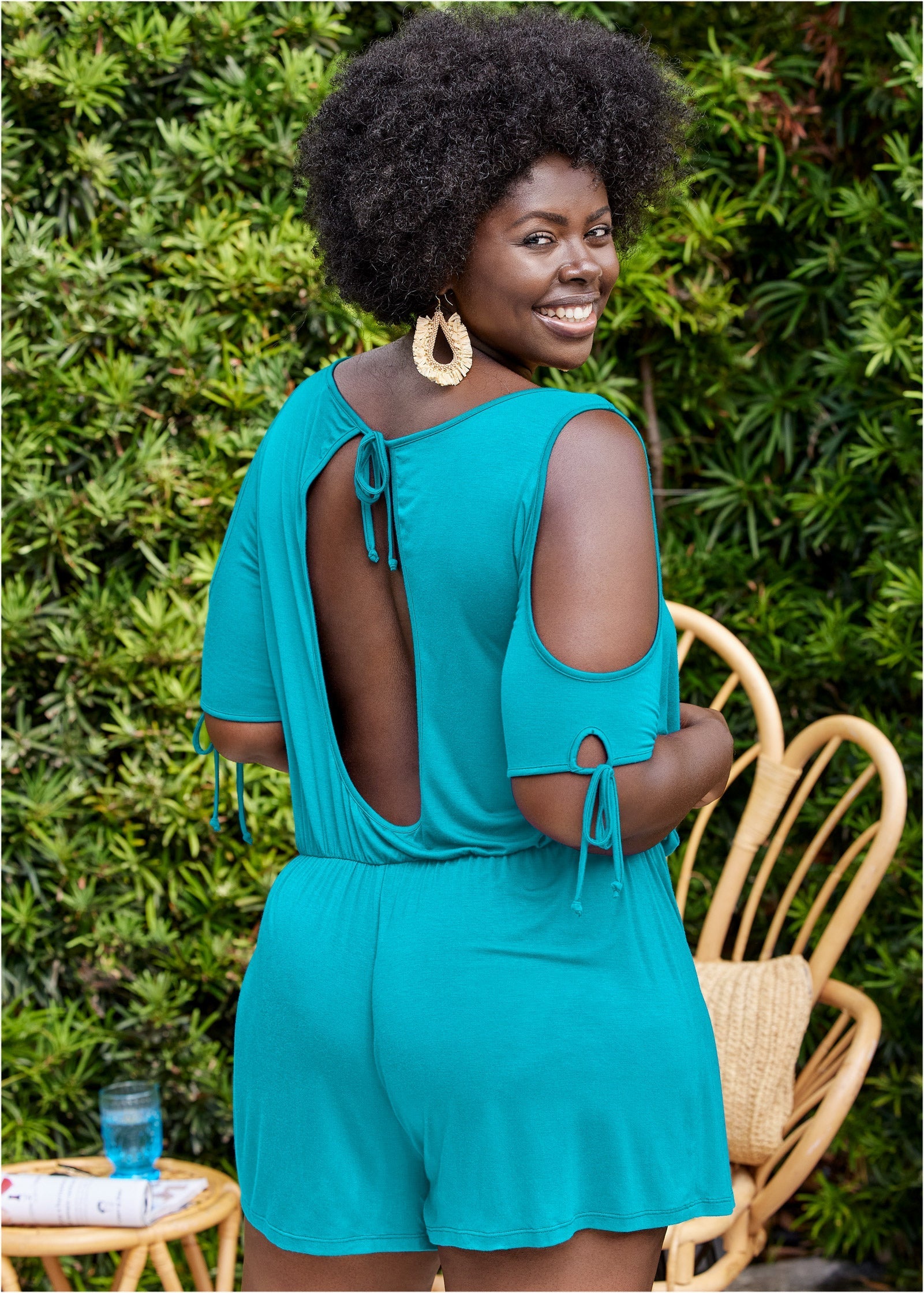 Cold Shoulder Romper - Aqua Reef | Venus Affordable