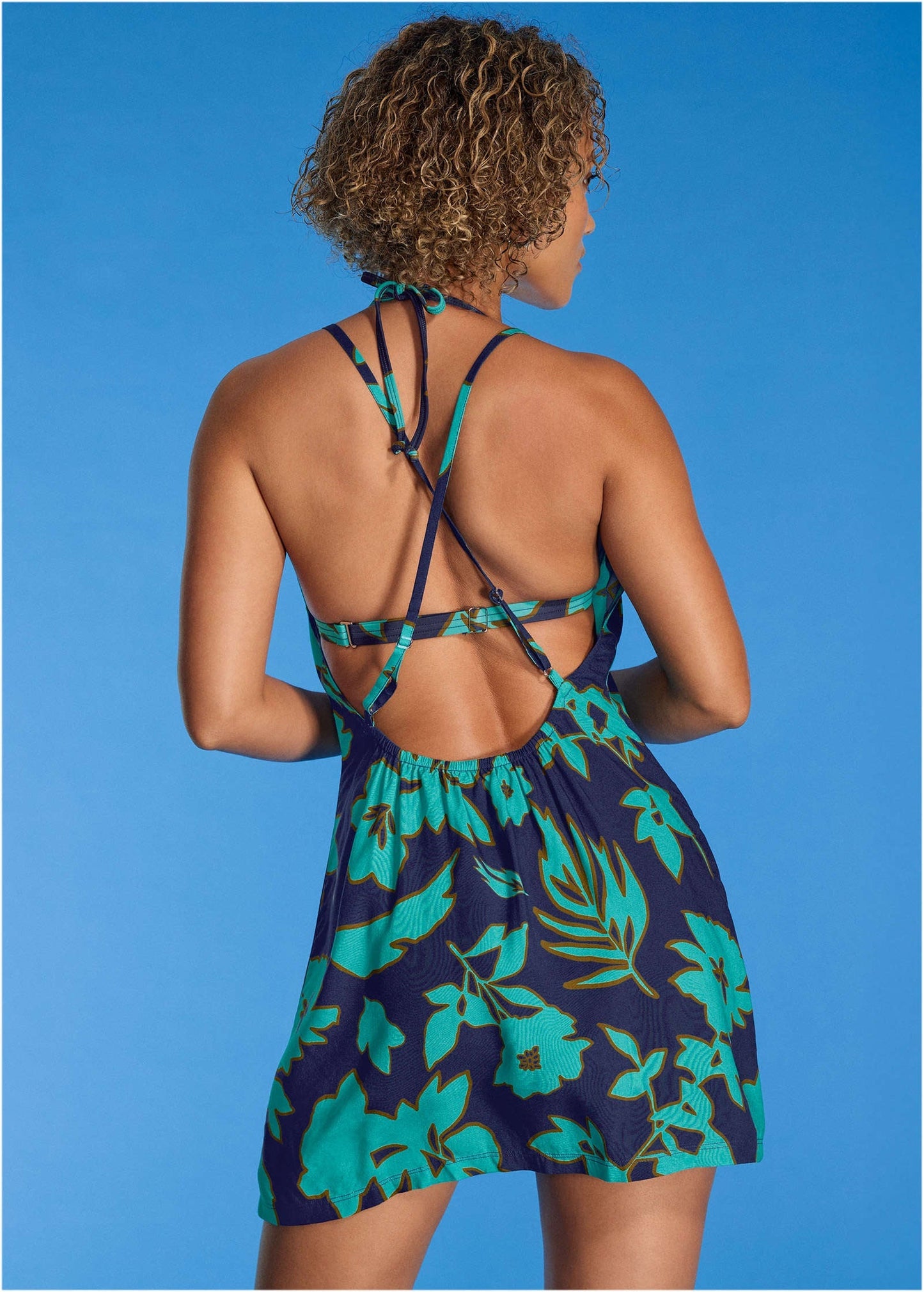 Low Back Cover-Up Dress - Blue Block Floral | Venus Popular Choice