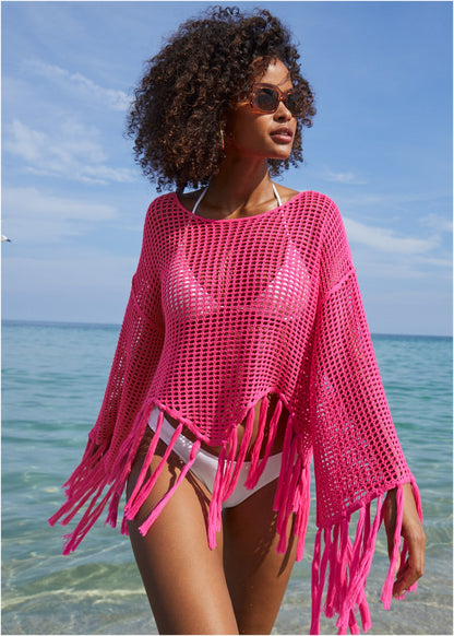 Fringe Crochet Cover-Up Top - Hot Pink | Venus Great Deal