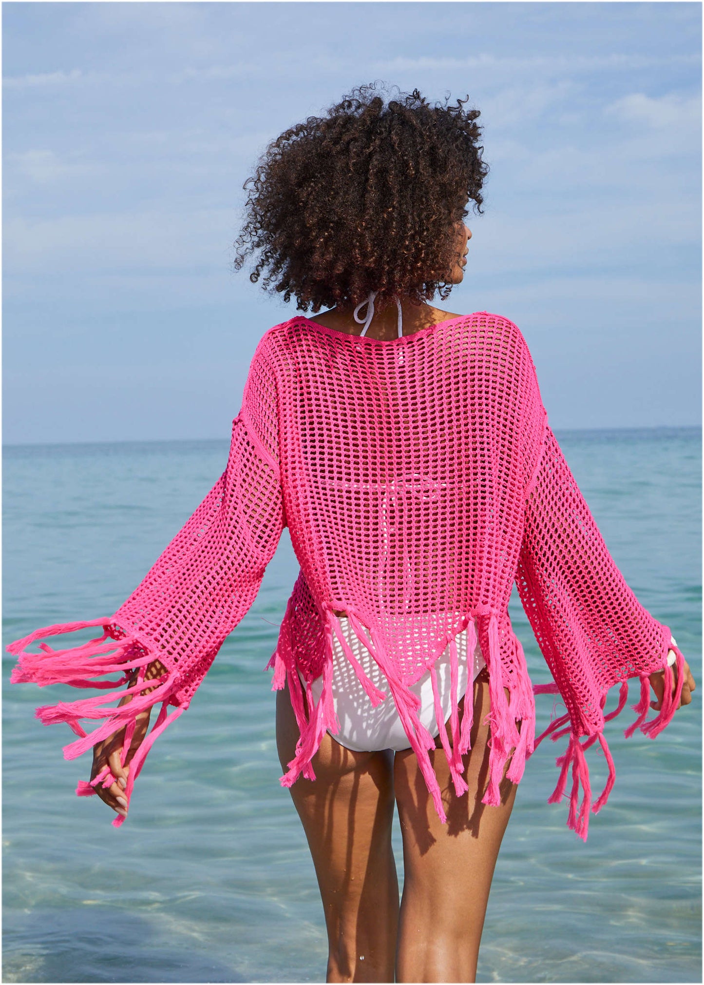Fringe Crochet Cover-Up Top - Hot Pink | Venus Great Deal