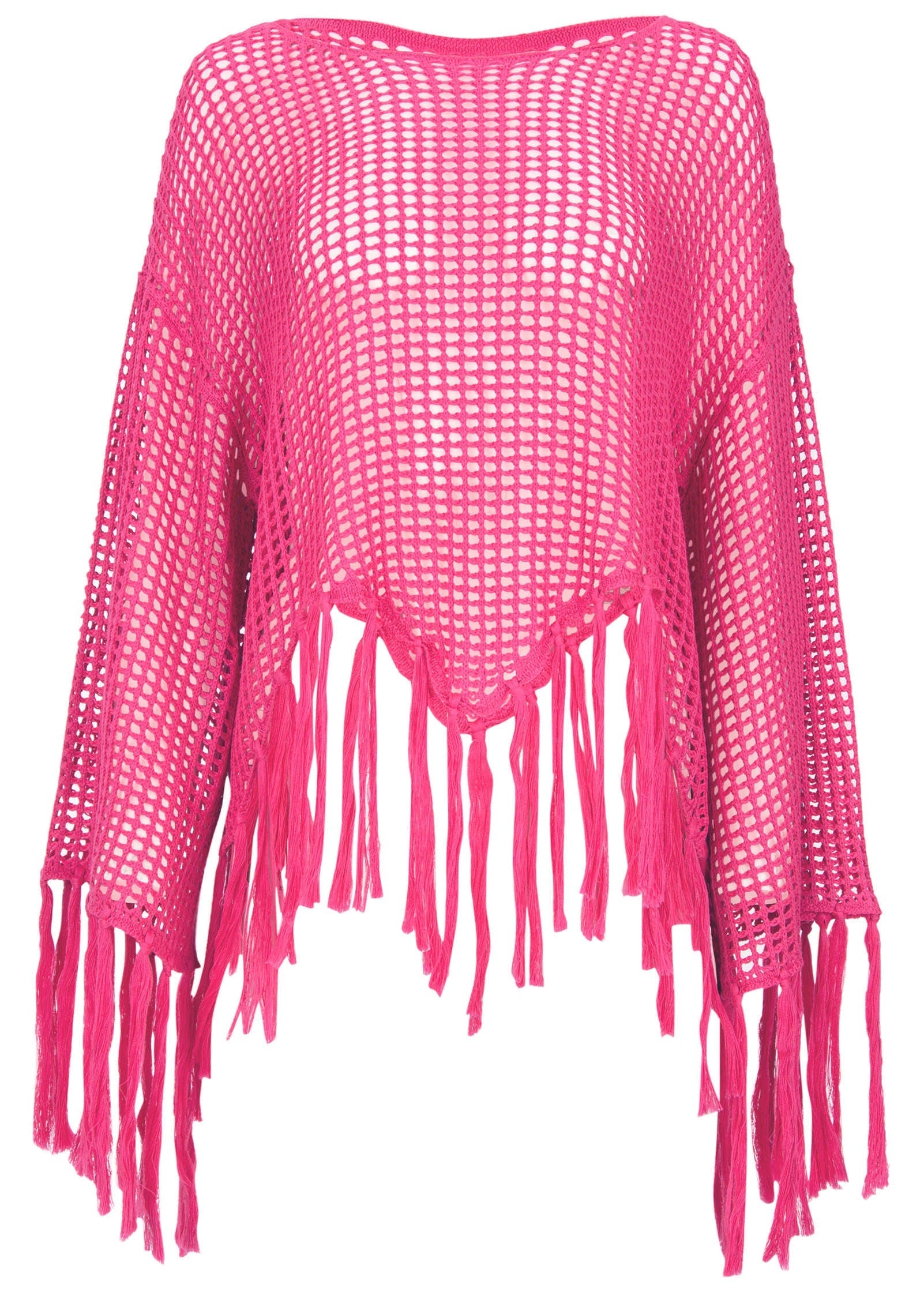 Fringe Crochet Cover-Up Top - Hot Pink | Venus Great Deal