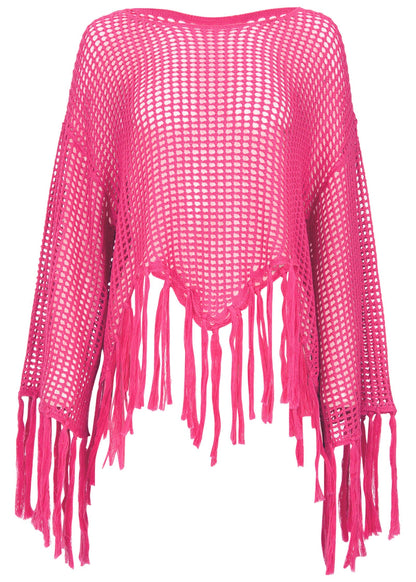 Fringe Crochet Cover-Up Top - Hot Pink | Venus Great Deal