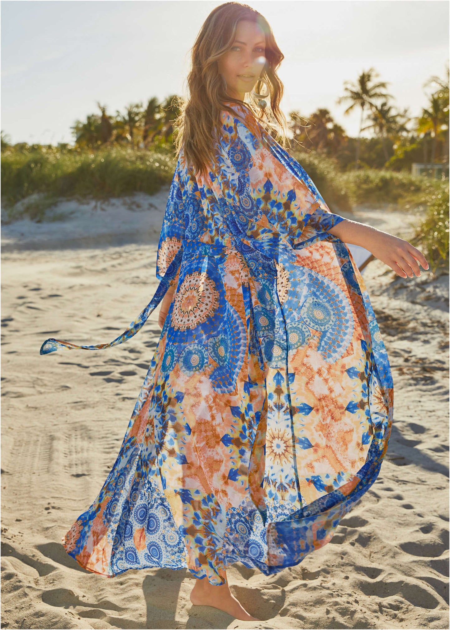 Sheer Caftan Cover-Up - Blue Multi | Venus Value