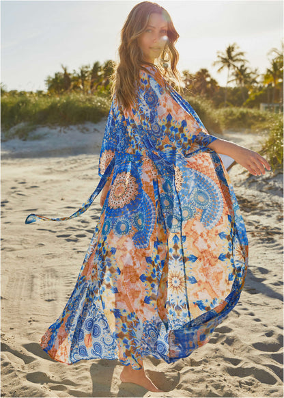 Sheer Caftan Cover-Up - Blue Multi | Venus Value