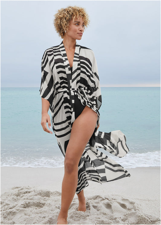 Front Tie Kimono Cover-Up - Modern Abstract | Venus Budget Friendly