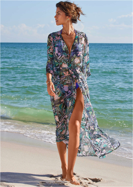 Bell Sleeve Long Cover-Up - Tropical Walks | Venus Special Offer