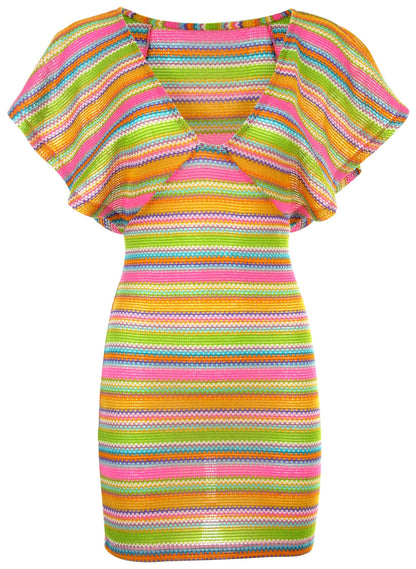 Green Multi-Color Crochet Mini Cover Up Dress | VENUS | Venus Featured
