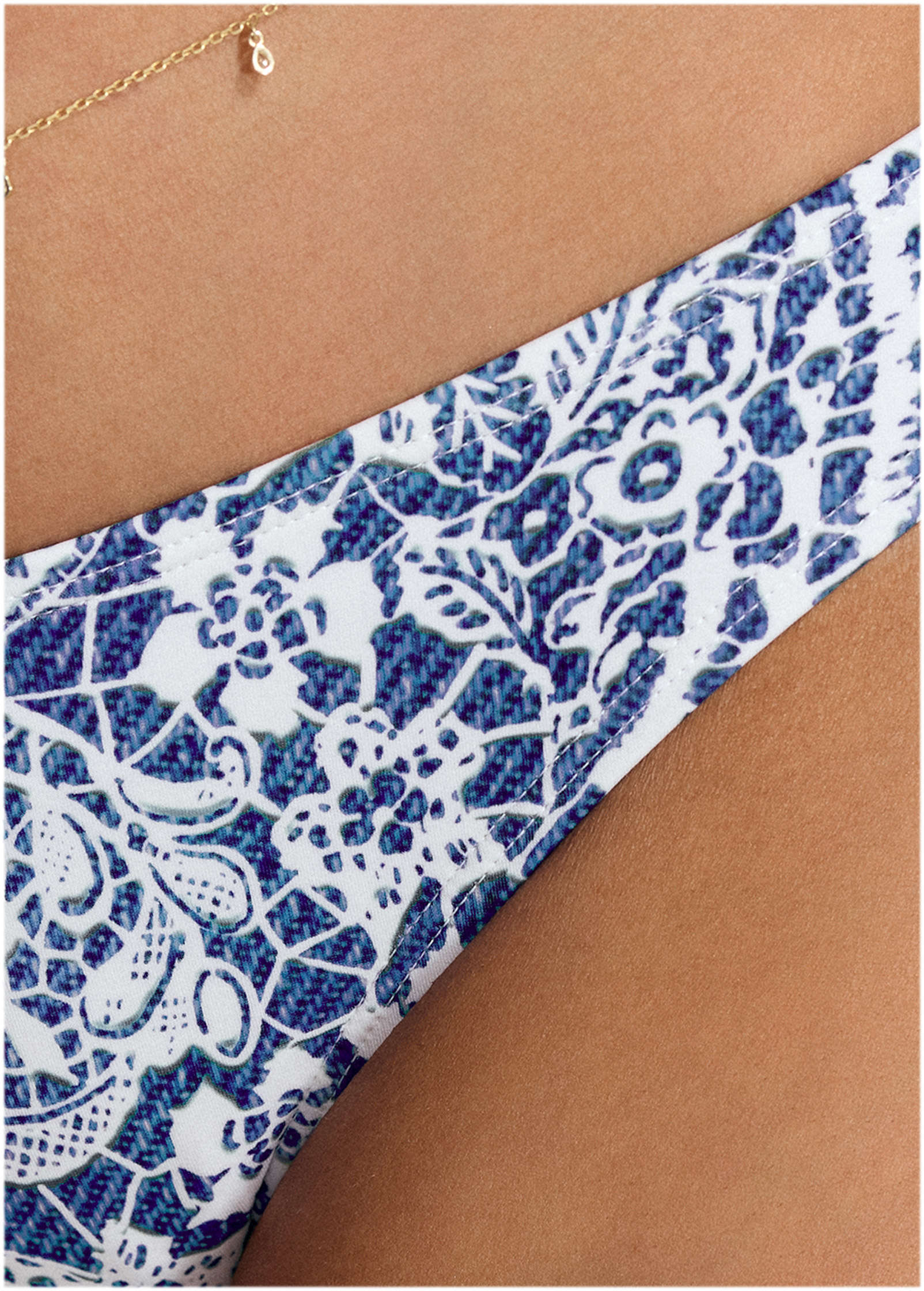 Bali Moderate Bikini Bottom - Denim Anglaise Paisley | Venus Sale