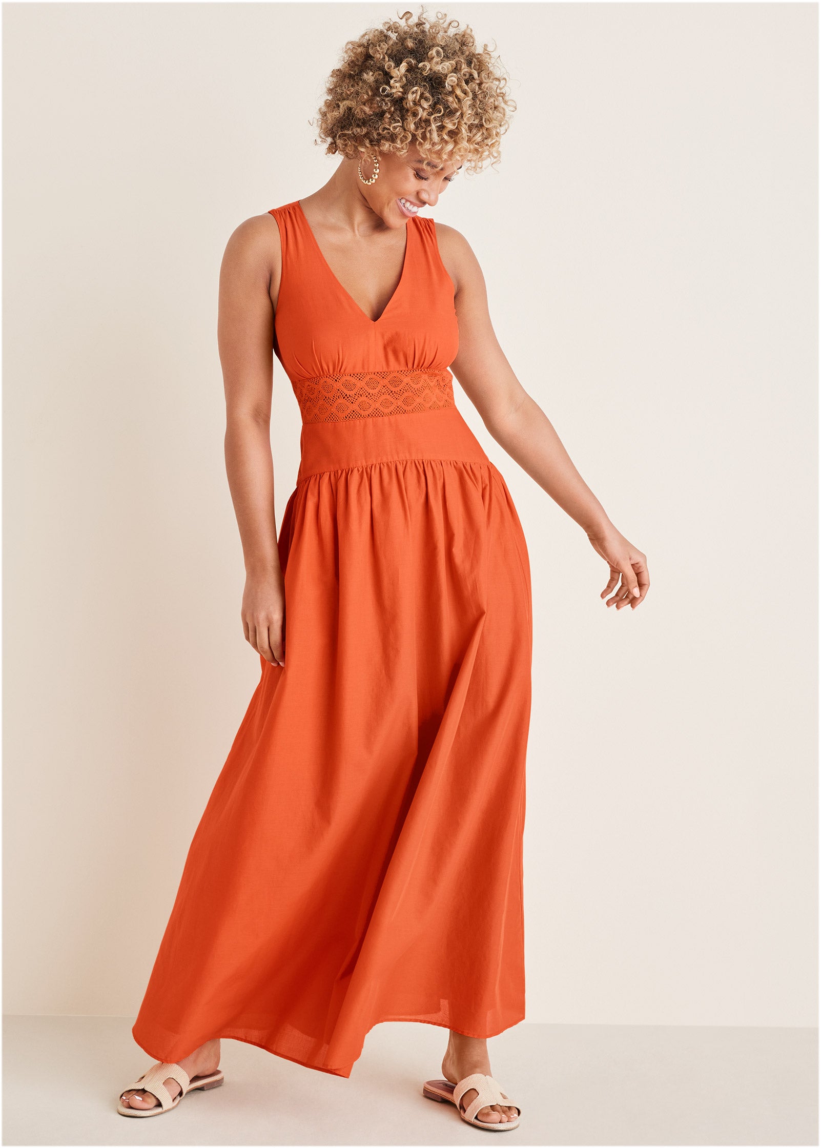 Lace Detail Drop Waist Maxi - Orange | Venus Cost Saving