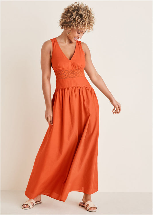 Lace Detail Drop Waist Maxi - Orange | Venus Cost Saving