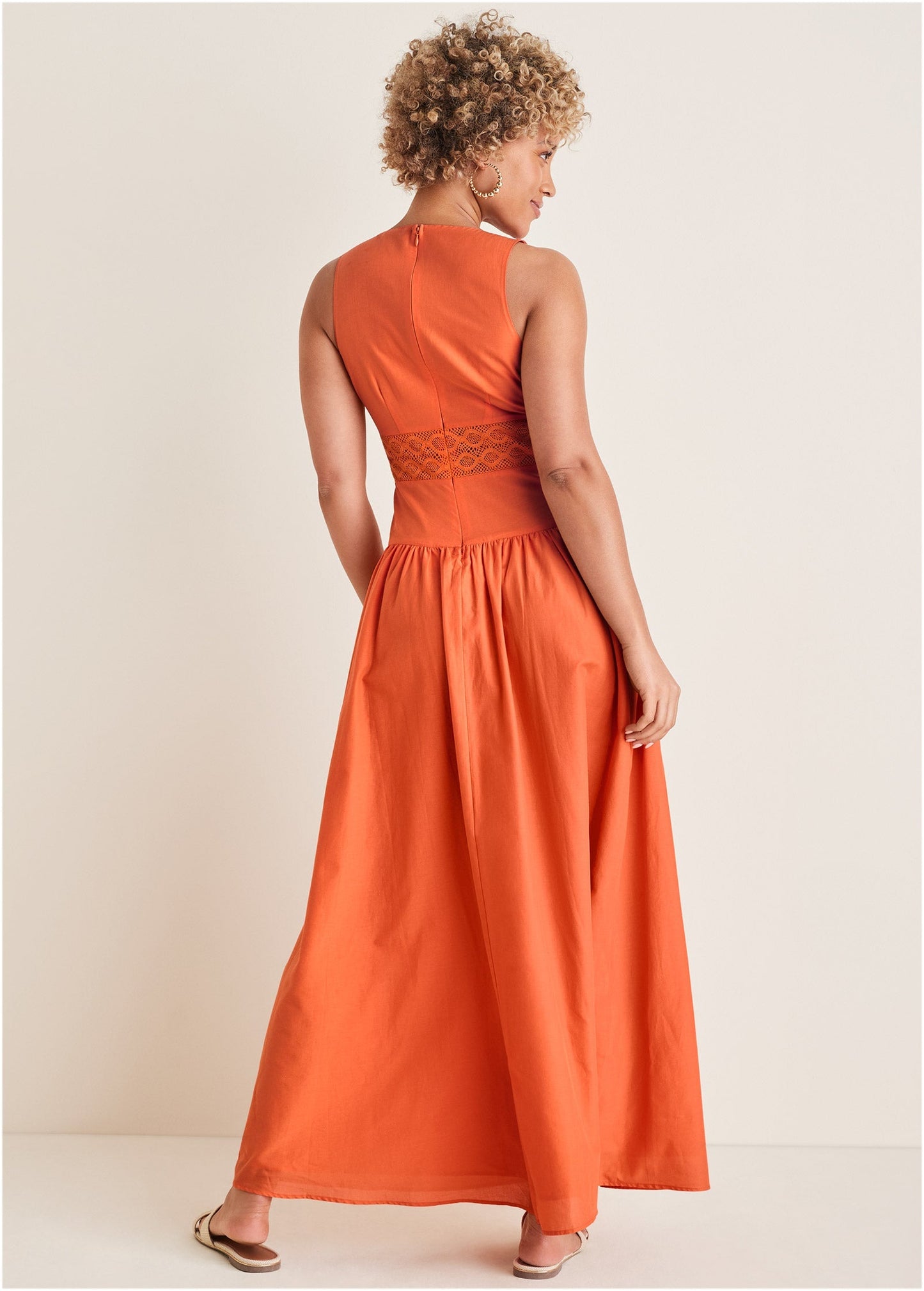 Lace Detail Drop Waist Maxi - Orange | Venus Cost Saving