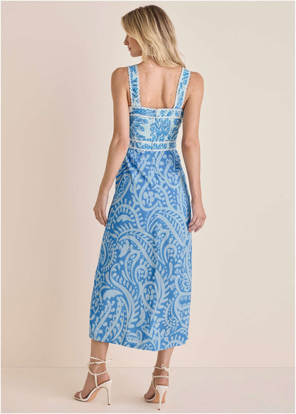 Contrast High Slit Maxi - Blue Allover Spring Paisley | Venus Value