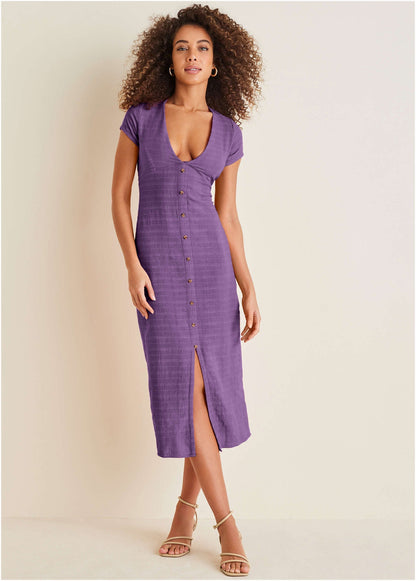 Linen Midi Dress - Purple | Venus Affordable