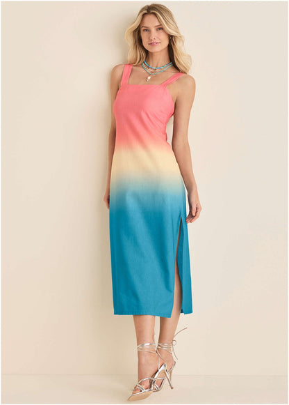 Linen Grommet Detail Midi - Pink & Blue Dip Dye | Venus Budget Friendly