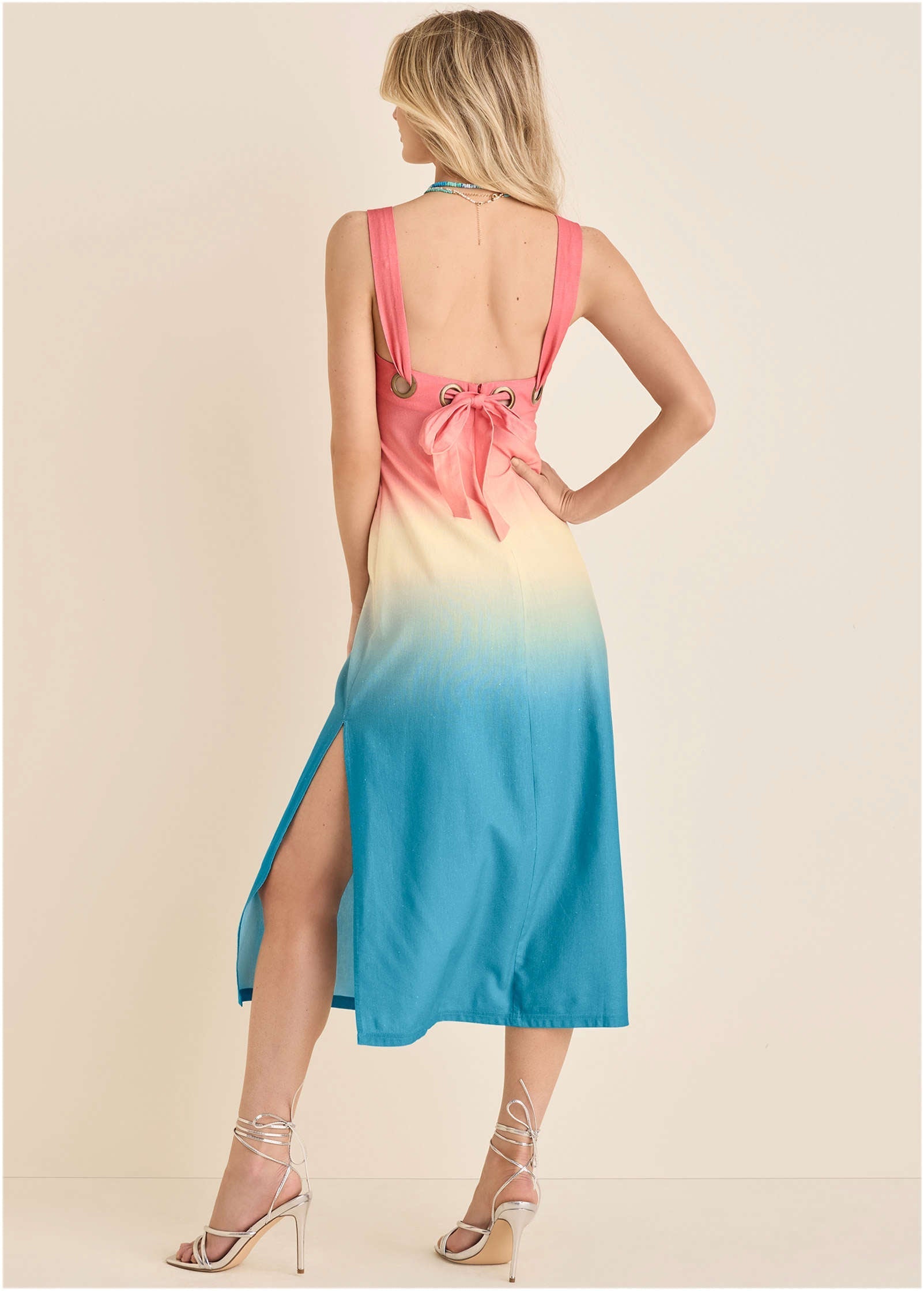 Linen Grommet Detail Midi - Pink & Blue Dip Dye | Venus Budget Friendly