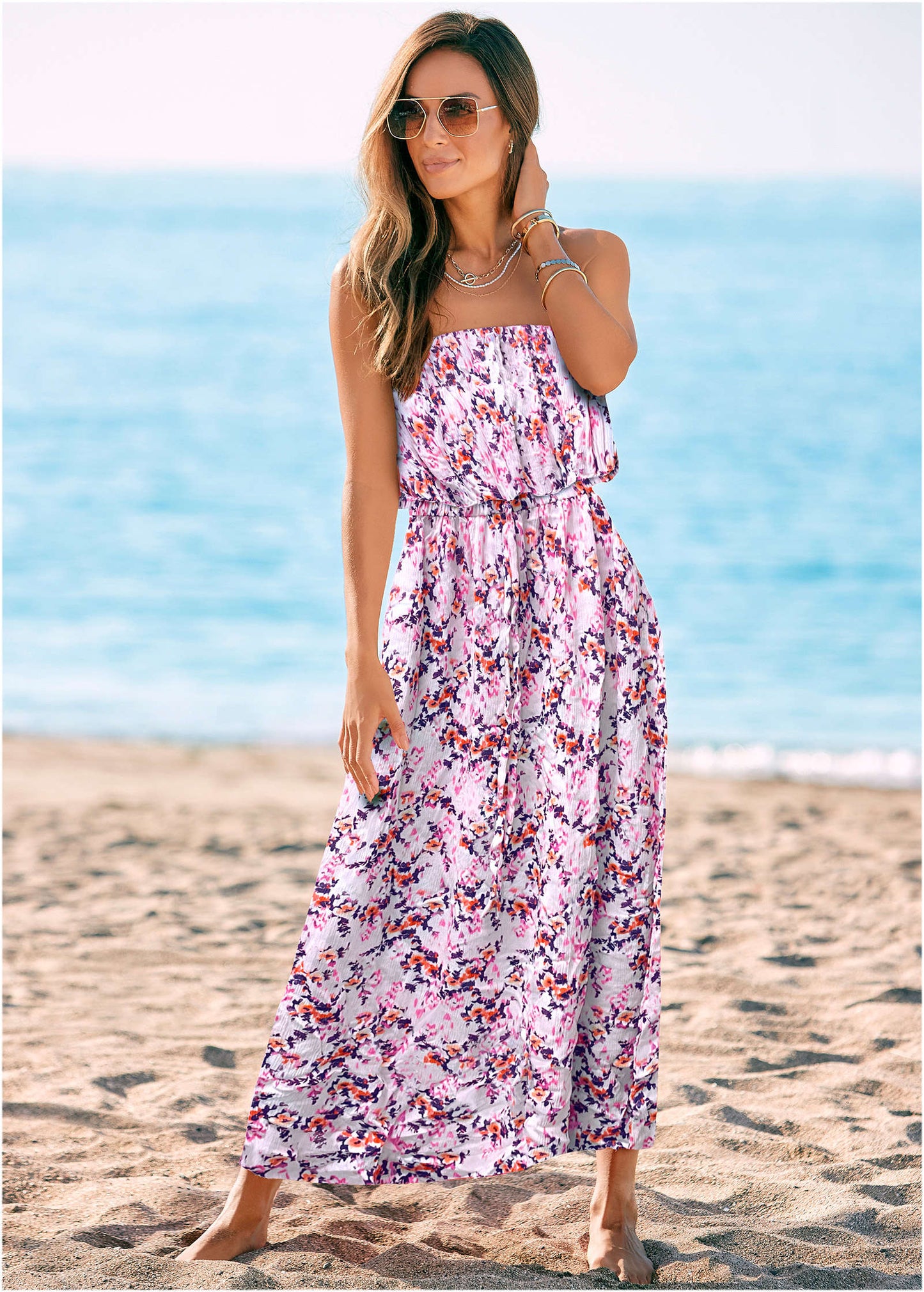 Strapless Maxi Dress - Pink & Purple | Venus Great Deal