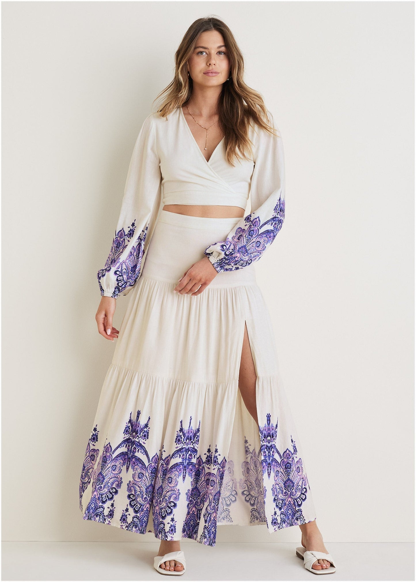 Purple Paisley Printed Linen Two Piece Set | VENUS | Venus Featured