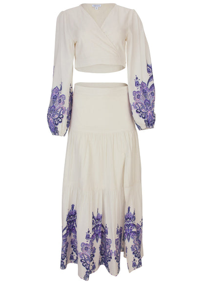 Purple Paisley Printed Linen Two Piece Set | VENUS | Venus Featured