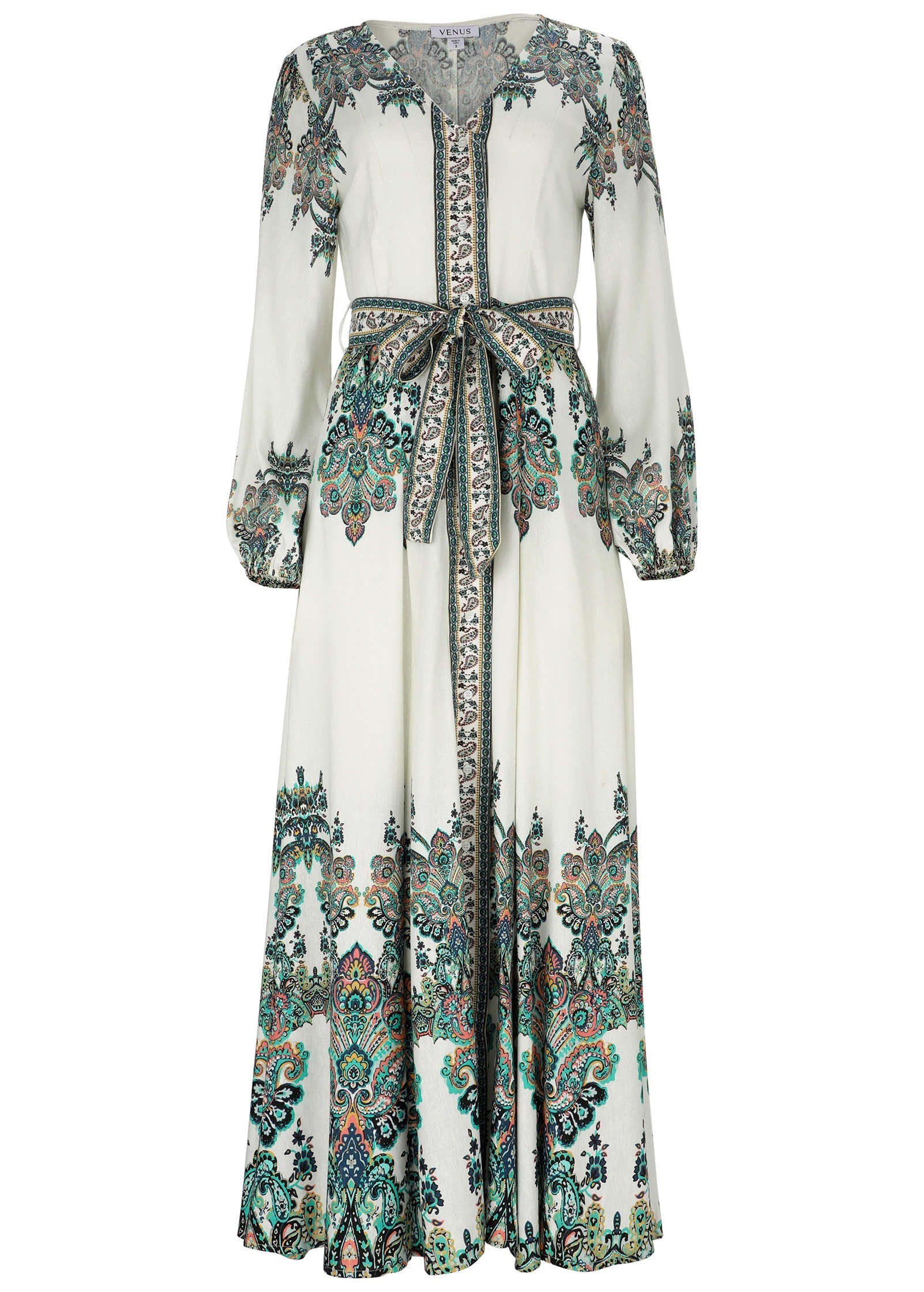 White Linen Maxi Dress with Tie Waist | VENUS | Venus Popular Choice