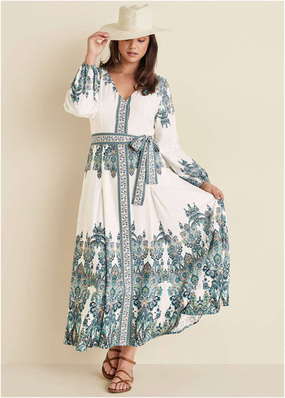 White Linen Maxi Dress with Tie Waist | VENUS | Venus Popular Choice