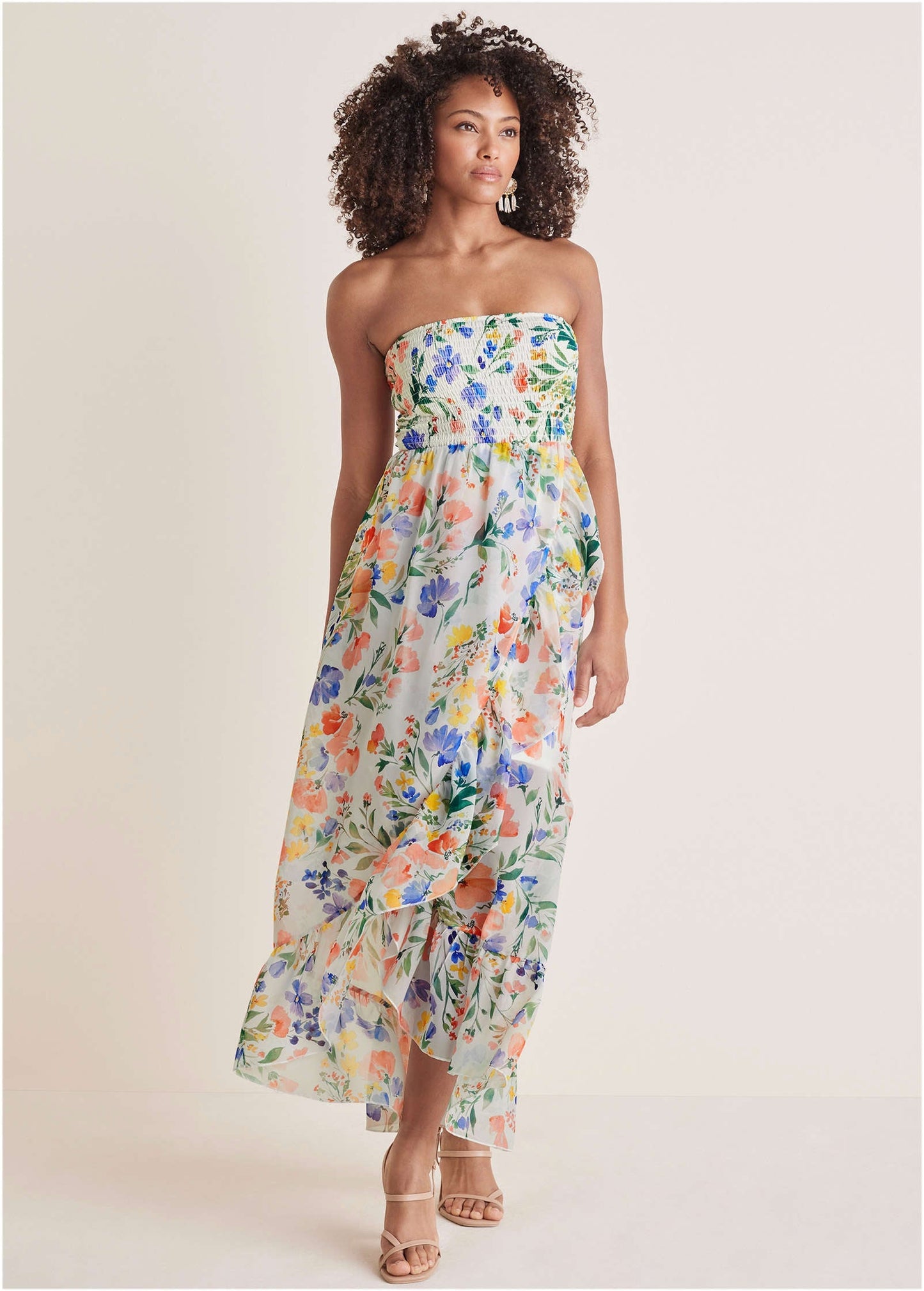 Floral Strapless Ruffle Maxi Dress | VENUS | Venus Best Seller