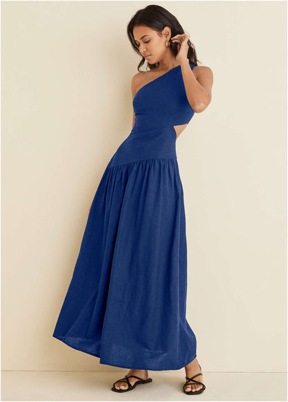 Linen Cutout Maxi Dress - Sodalite Blue | Venus Customer Favorite