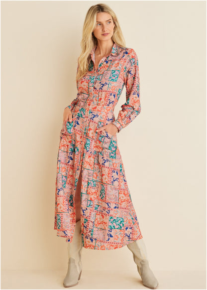Cotton Linen Shirt Midi Dress - Venetian Patchwork | Venus Limited Edition