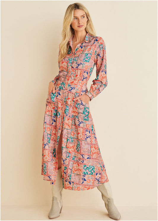Cotton Linen Shirt Midi Dress - Venetian Patchwork | Venus Limited Edition