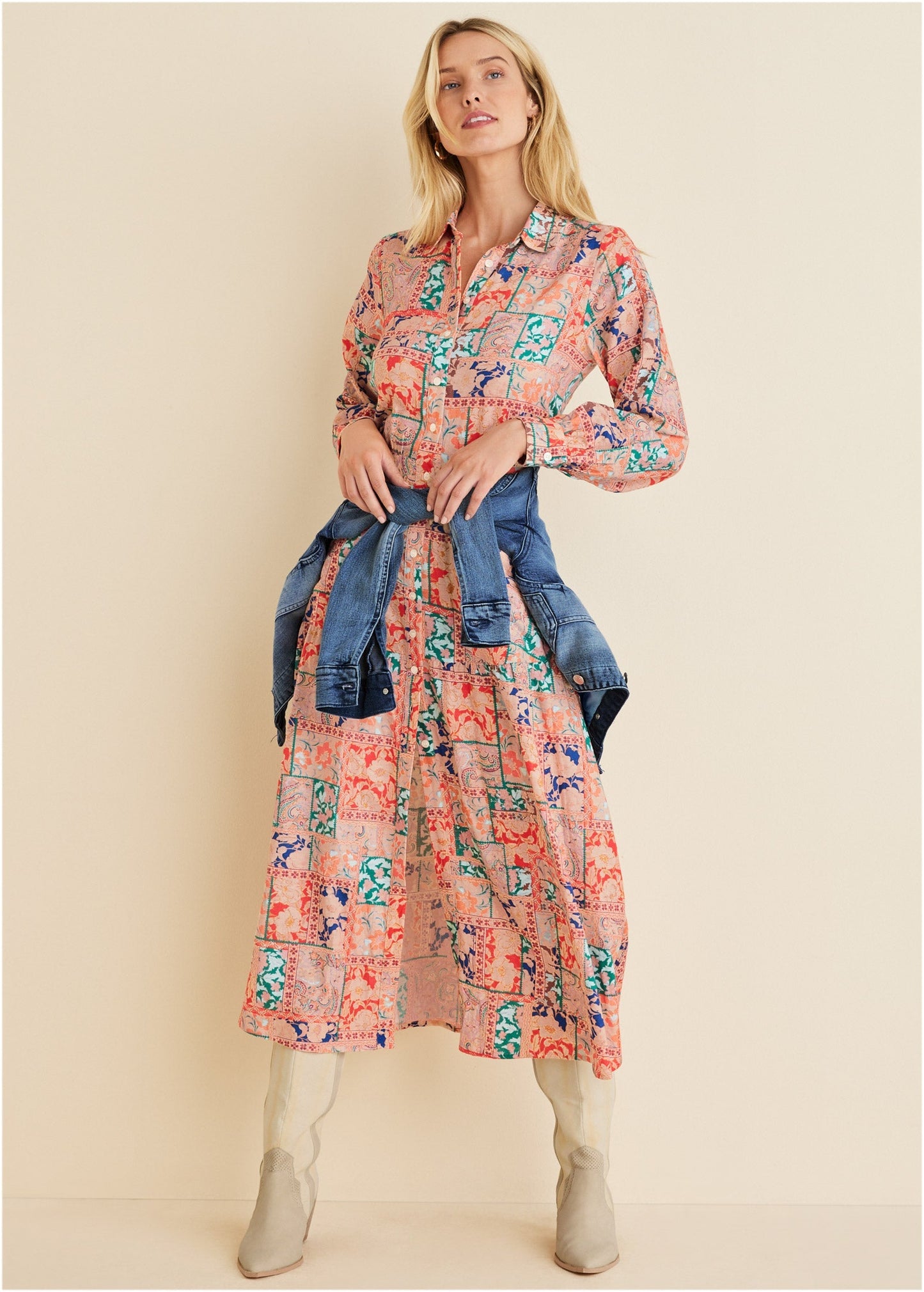 Cotton Linen Shirt Midi Dress - Venetian Patchwork | Venus Limited Edition