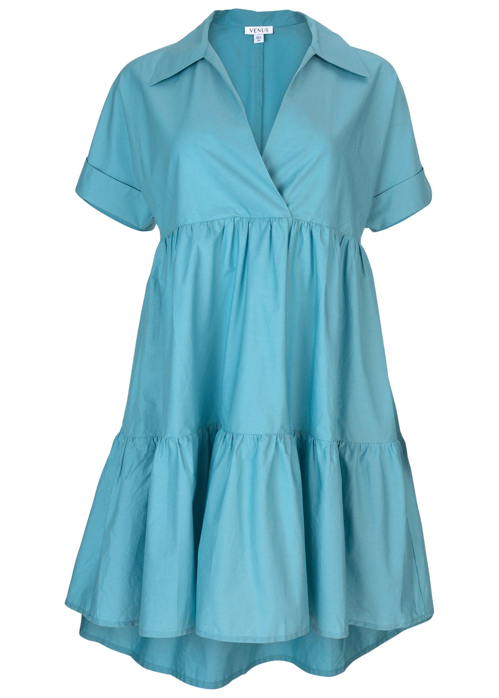 Cotton Poplin Tiered Dress - Blue | Venus Sale