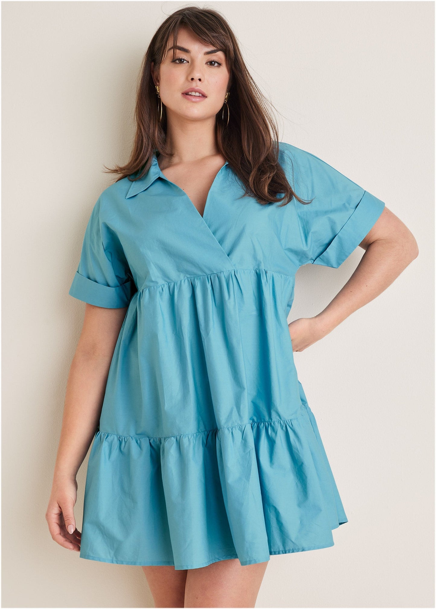 Cotton Poplin Tiered Dress - Blue | Venus Sale