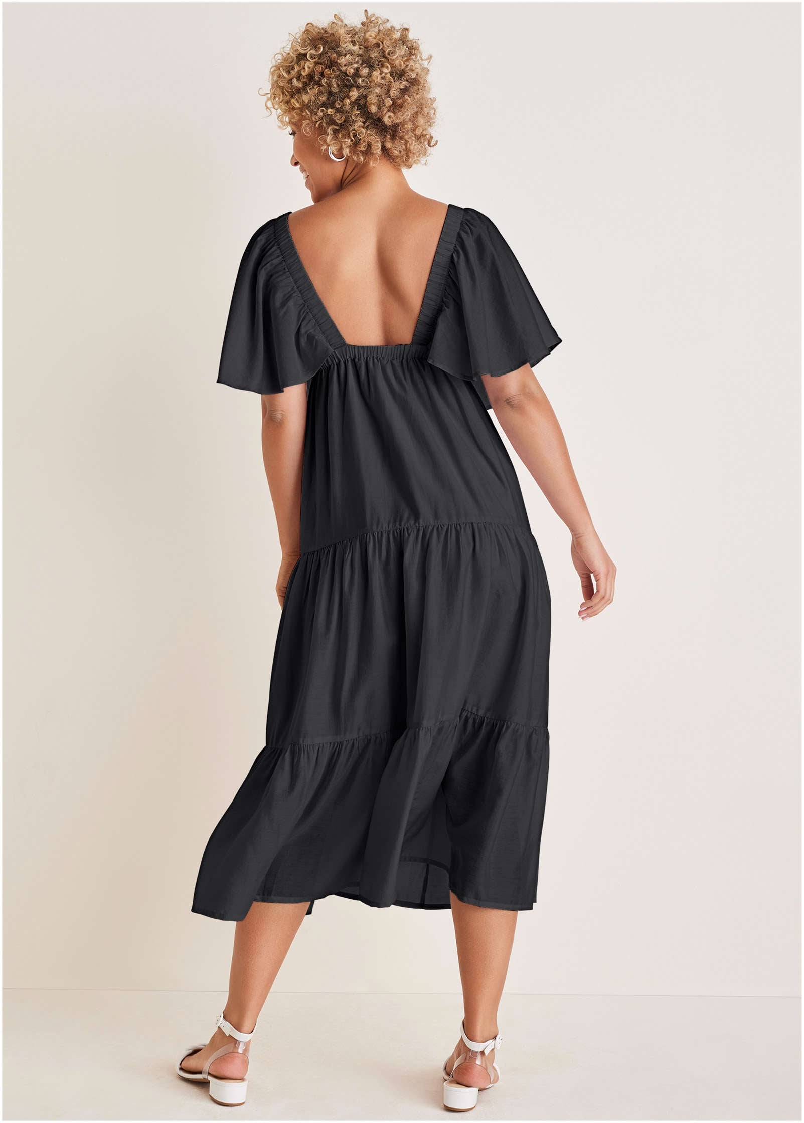 Crinkle Midi Dress - Black | Venus Great Deal