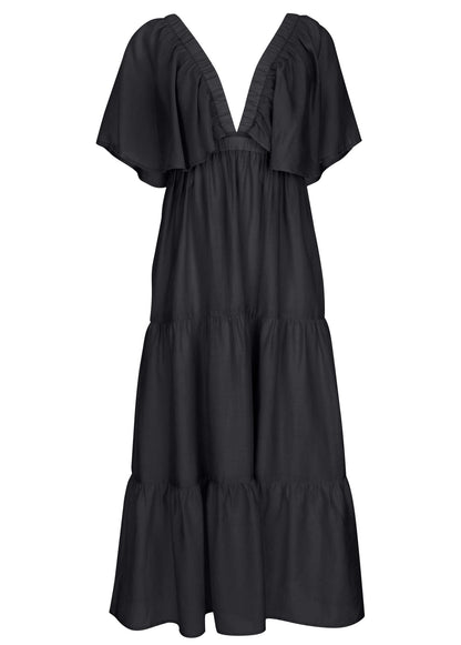 Crinkle Midi Dress - Black | Venus Great Deal