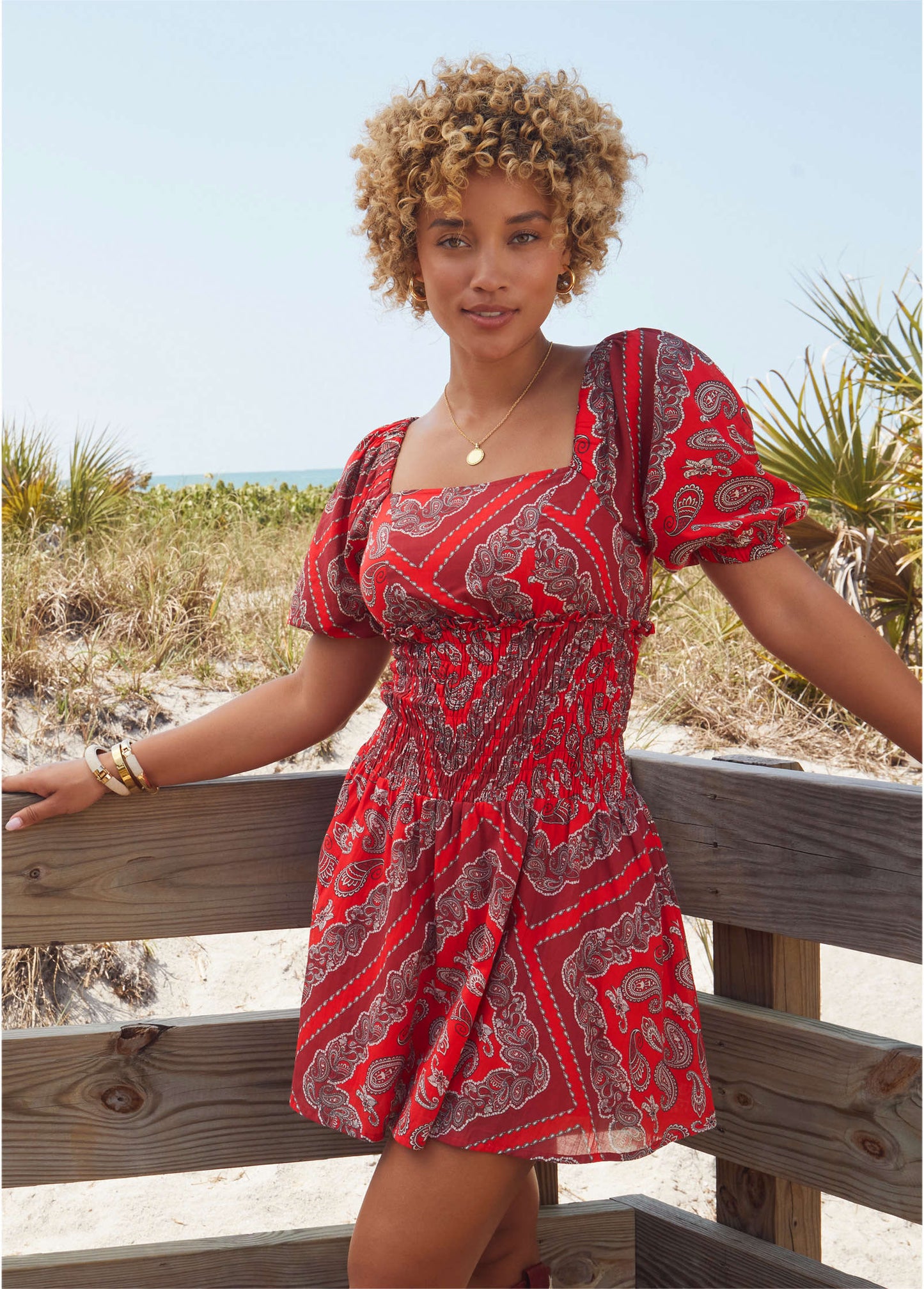 Cotton Voile Mini Dress - Bandana Red | Venus Featured