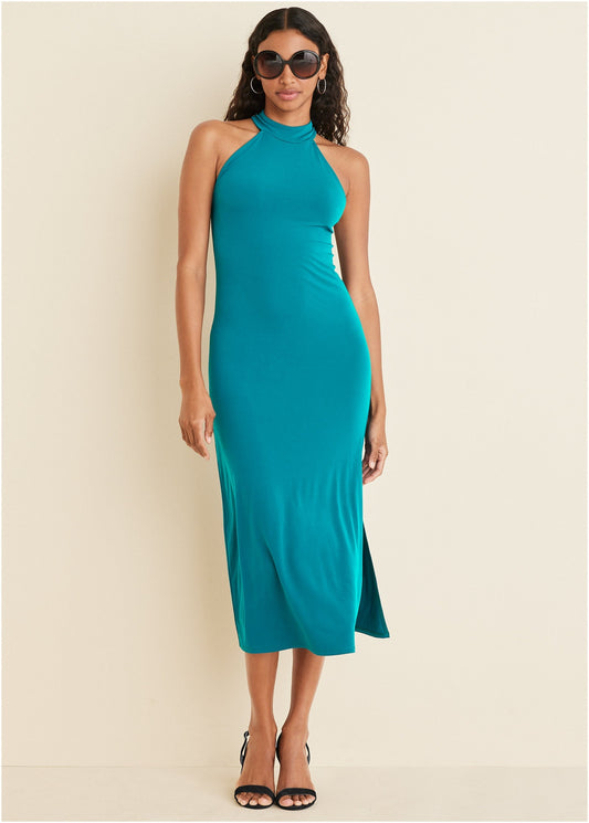 High Neck Midi Dress - Teal | Venus Popular Choice
