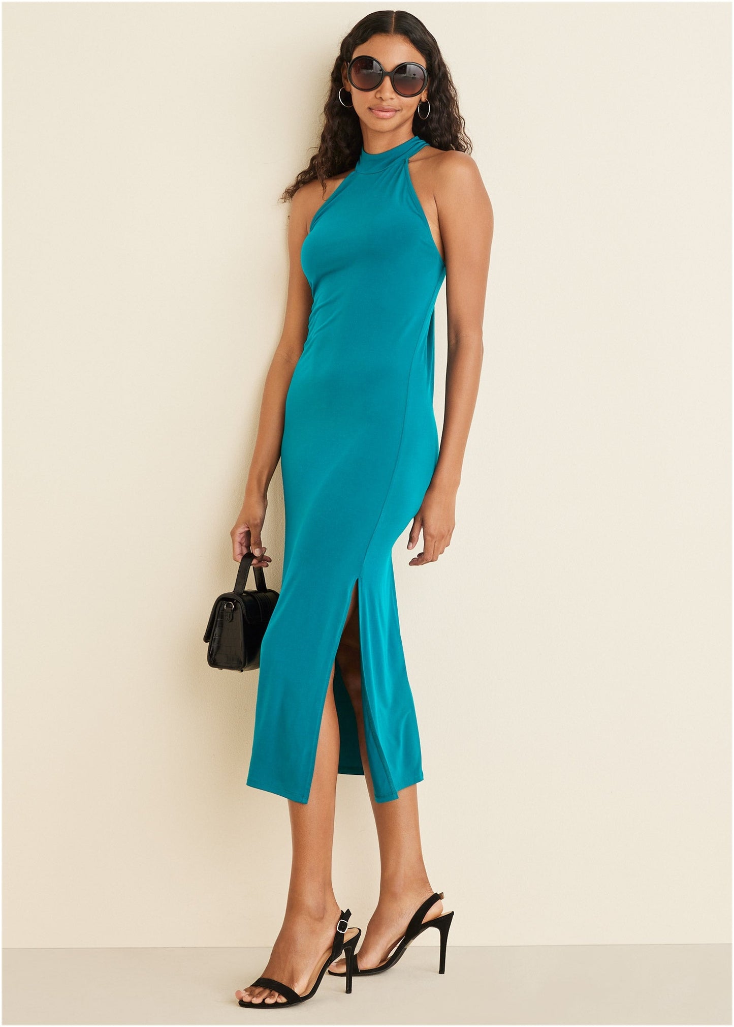 High Neck Midi Dress - Teal | Venus Popular Choice