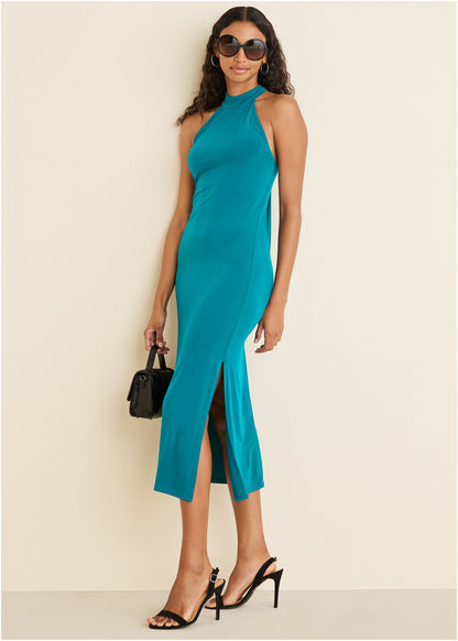 High Neck Midi Dress - Teal | Venus Popular Choice