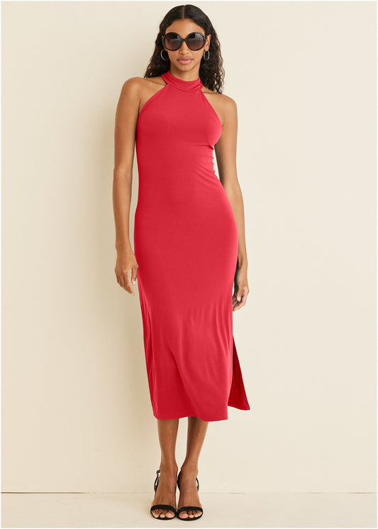 High Neck Midi Dress - Red | Venus Customer Favorite
