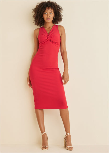 Twist Front Midi Dress - Red | Venus Limited Edition