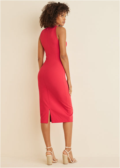 Twist Front Midi Dress - Red | Venus Limited Edition