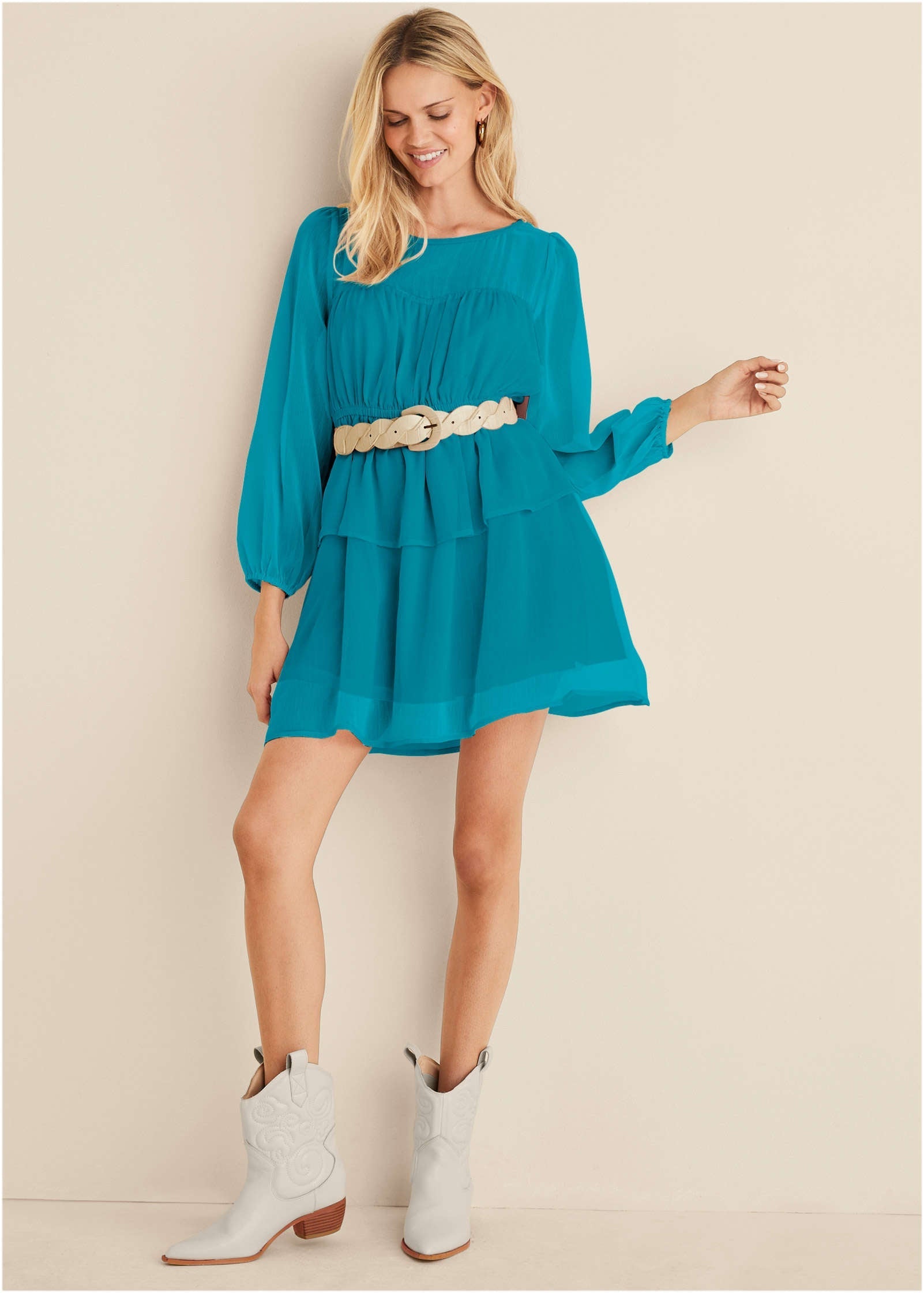 Sheer Beauty Mini Dress - Teal | Venus Sale