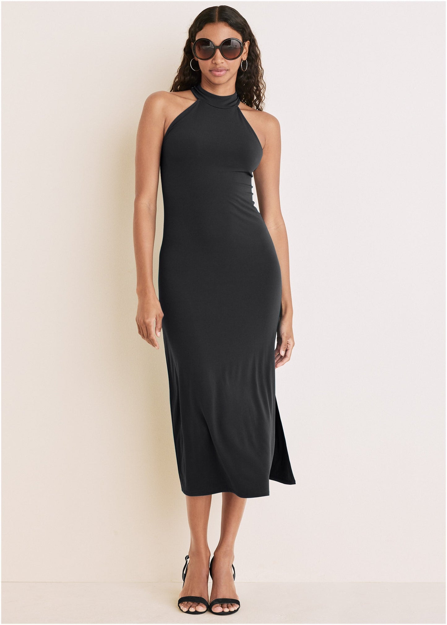 High Neck Midi Dress - Jet Black | Venus Cost Saving