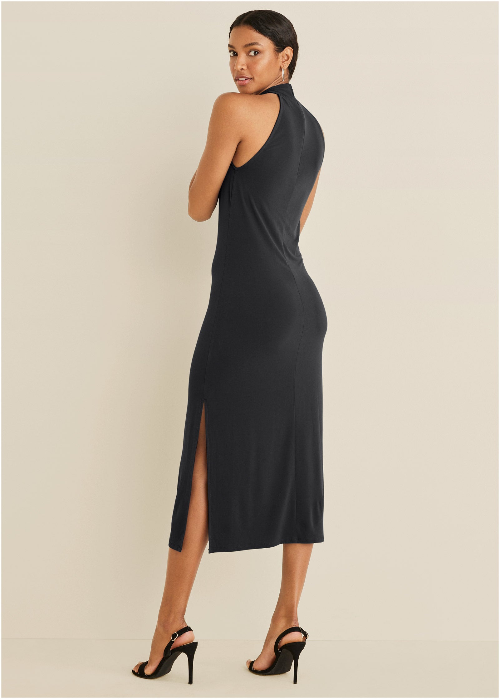 High Neck Midi Dress - Jet Black | Venus Cost Saving