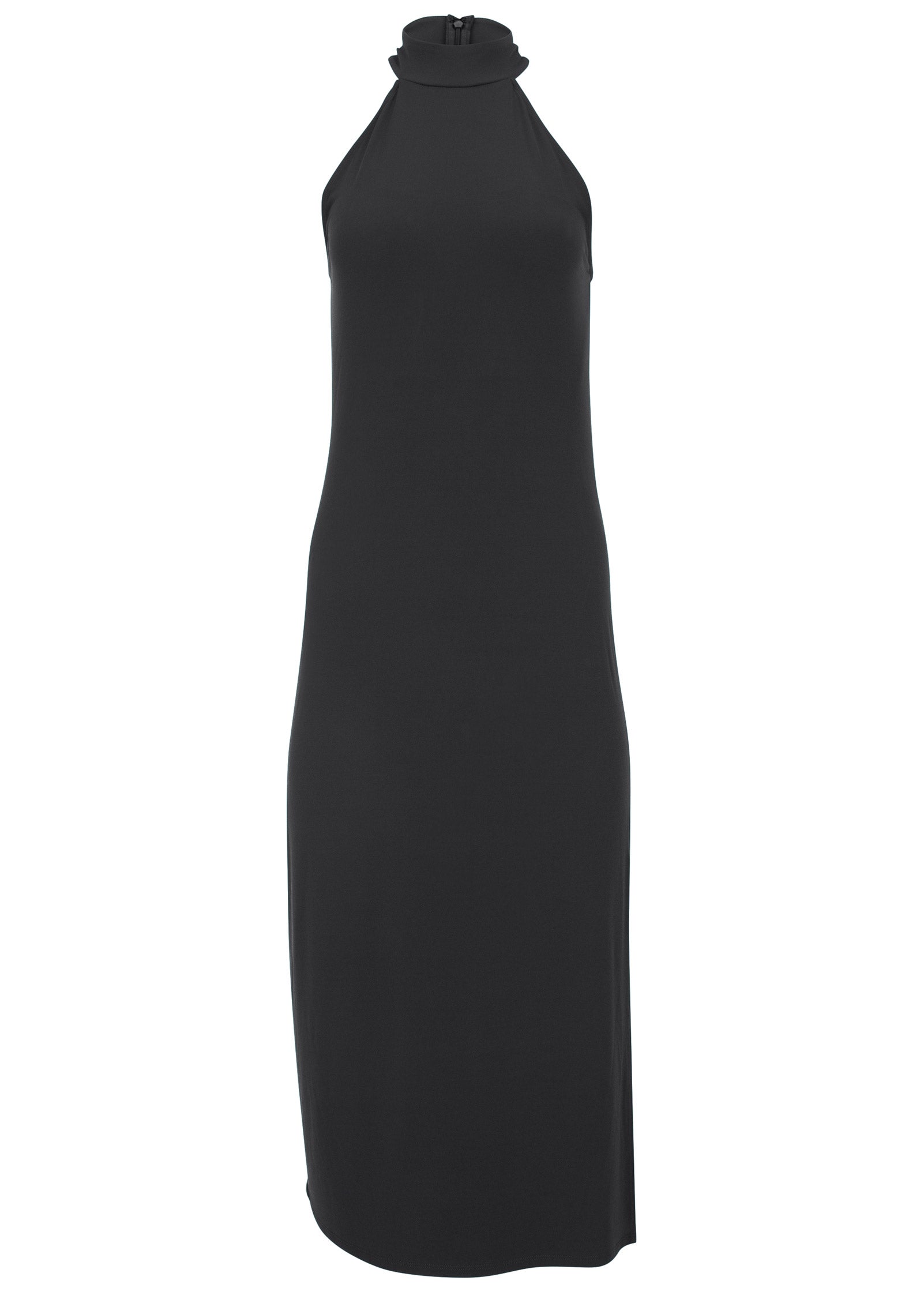High Neck Midi Dress - Jet Black | Venus Cost Saving